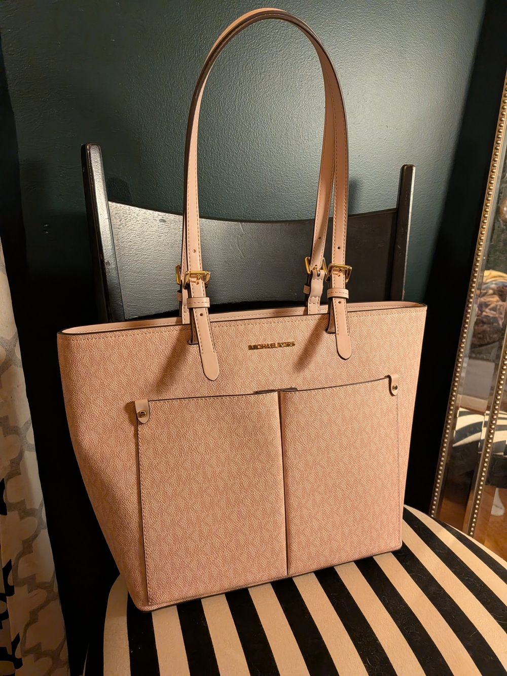 Michael Kors Light Pink Signature Tote with Front Pockets